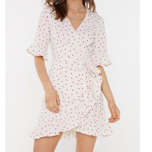 White wrap dress with red hearts NWT size small